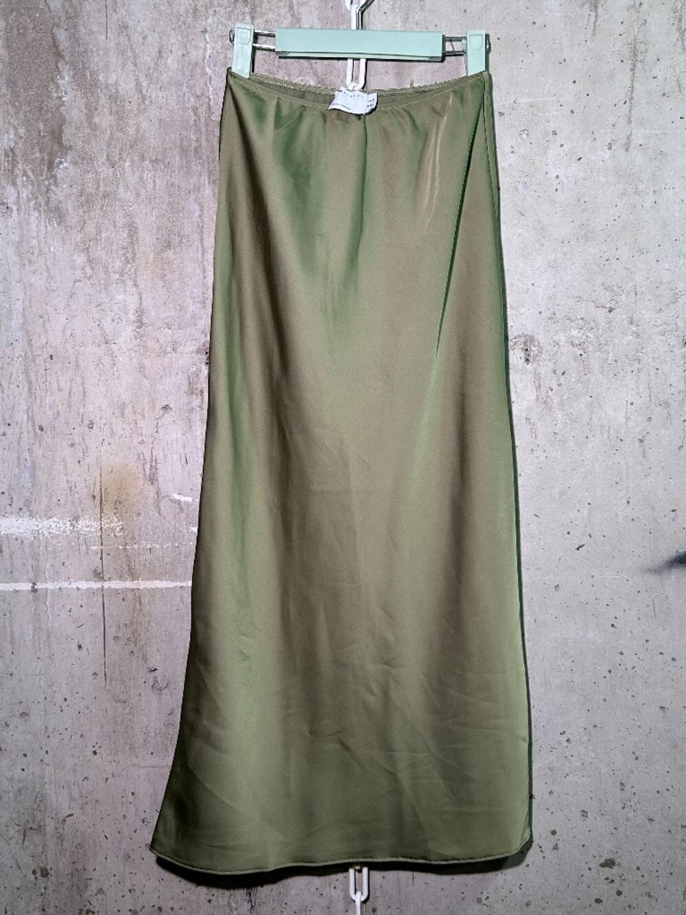 Satin Slip Midi Skirt in Olive Green